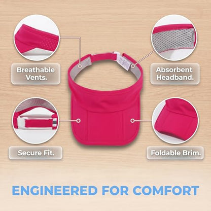 Sun Visors for Women Men Adjustable Folding Cap Running Golf Tennis - color: Rose
