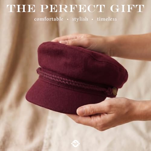 Funky Junque Greek Fisherman Newsboy Cap, Cotton Captains Bakerboy Hat - color: Wool - Burgundy