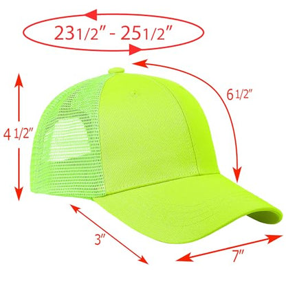 Falari Trucker Hat Baseball Cap Structured Plain Design 6 Panel, Adjustable Size - color: 1pk Neon Green