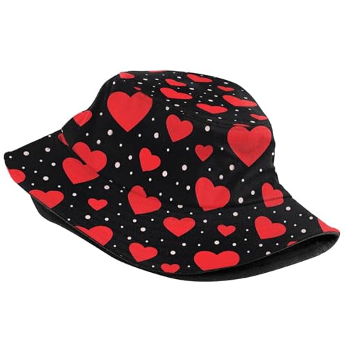 Valentine's Day Hearts Print Bucket Hat Summer Travel Fisherman Sun Hat Cap for Women Men Teens - color: Daya92