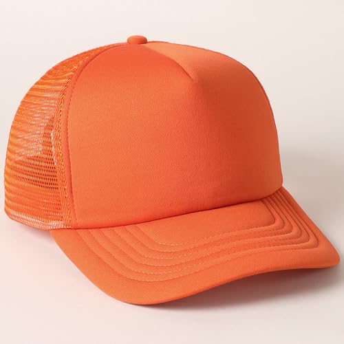 MIRMARU 5 Panels Blank Foam Front Two Tone Solid Trucker Mesh Back Baseball Cap with Adjustable Snapback Strap - color: Solid-orange