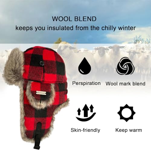 Winter Trapper Hat for Men Women Russian Faux Fur Winter Hat Ushanka Hat Men Aviator Hat - color: Red Black, size: XX-Large-3X-Large