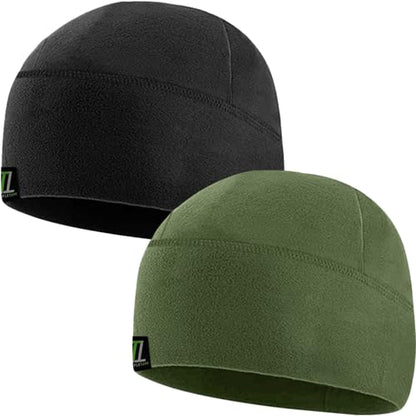 Temple Tape Tactical Fleece Watch Cap Beanie – Skull Cap Fleece Hat - Mens & Women - color: [2-pack] 1-black & 1-od Green, size: X-Large