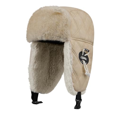 Croogo Trapper Hat Winter Hats for Men Trooper Russian Warm Hat with Ear Flaps Women Ushanka Fur Hat Windproof Ski Hat - color: Dpl10-khaki