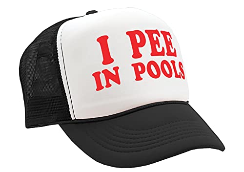 I Pee in Pools - Funny Dare Gag Gift Joke - Vintage Retro Style Trucker Cap Hat - color: Black