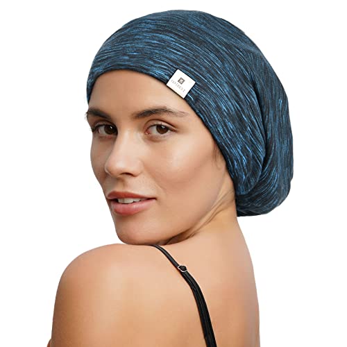 YANIBEST Slouchy Beanie Hat Satin Lined Sleep Cap Chemo Headwear Caps Blue - color: Blue, size: Medium