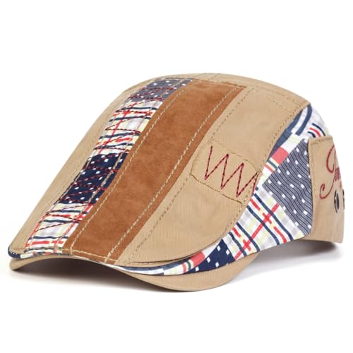 Classic Flat Cap for Men, Adjustable Cotton Newsboy Cap - color: Khaki 3