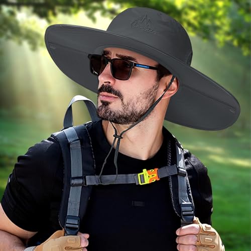 Cooltto L/XL/XXL Wide Brim Sun Hat UPF 50+ UV Protection Boonie Hat - color: Dark Grey, size: Medium-Large