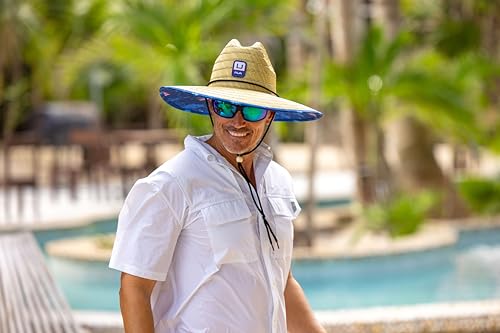HUK Men's Straw Hat, Wide Brim Fishing & Beach Hat for Men - color: Cane Bay - Ice Water