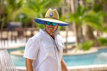 HUK Men's Straw Hat, Wide Brim Fishing & Beach Hat for Men - color: Fish and Flags - Set Sail