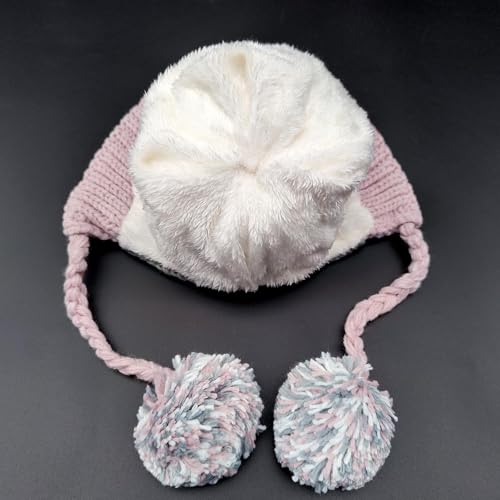 HUAMULAN Women Winter Sherpa Knit Beanie Hat Fleece Lined Ear Flaps - color: M8375-jiuhong
