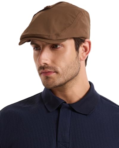 ZLYC Men Cotton Flat Cap Summer Scally Newsboy Beret Driver Hat - color: Button Decor Brown