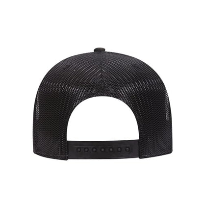 Ashen Fane 6 Panel Mid Profile Mesh Back Structured Trucker Adjustable Snapback Hat - color: Camo Blk/Brn/Blk