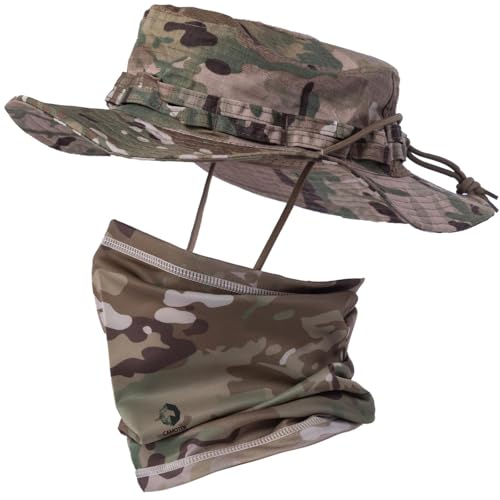 Camo Boonie Sun Hat with Face Mask UV Protection Fishing Hat Bucket Hat for Hunting Hiking Military Tactical Safari - color: Camo Cp All