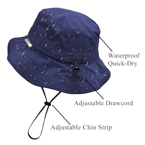 Waterproof Bucket Hat for Men Women Quick Dry Sun Hat Fishing Safari Hat Adjustable Chin Strap UV Protection - color: Blue