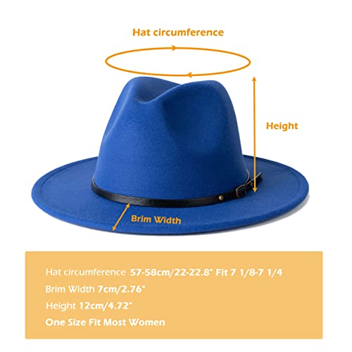 Women Two Tone Wide Brim Fedora Felt Panama Hat - color: Royal/Leopard