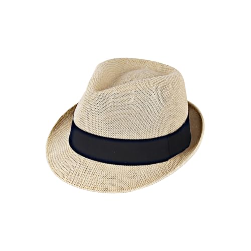 Summer Panama Straw Fedora Hats for Men Women Trilby Hat Foldable Roll Up Short Brim Panama Beach Hat - color: Beige, size: One Size