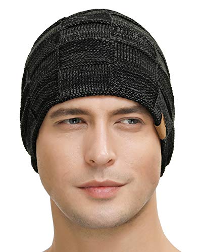 Vgogfly Slouchy Beanie for Men Winter Hats for Guys Cool Beanies Mens Lined Knit Warm Thick Skully Stocking Binie Hat Pairs - color: Black / Coffee