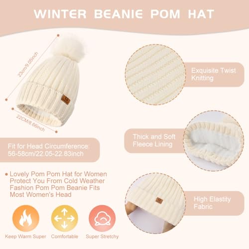Uerymit Womens Winter Beanie Hat Scarf Gloves Set Warm Knit Beanie with Pom Pom Long Scarf Touchscreen Gloves 3 in 1 Set - color: Pink