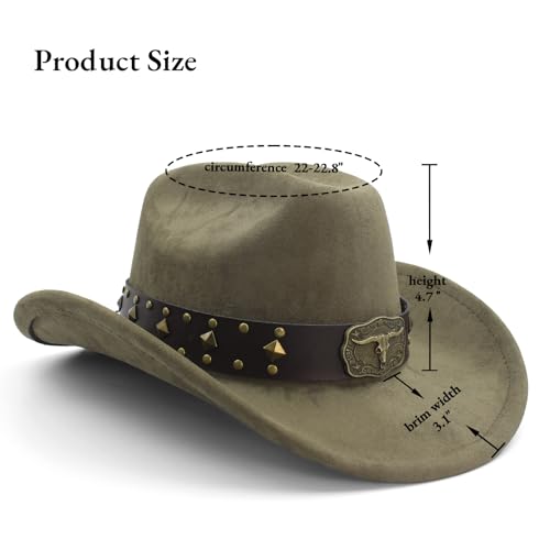 LIDHAY Cowboy Hat for Women Men with Shapeable Wide Brim Western Suede Hat for Cowboys and Cowgirls - color: Army Green