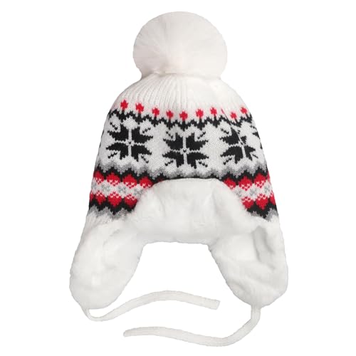 Women Winter Beanie Hat Thick Fleece Lined Warm Earflap Trapper Hat Pom Pom Jacquard Knited Outdoor Ski Snow Cap - color: Style 2-white
