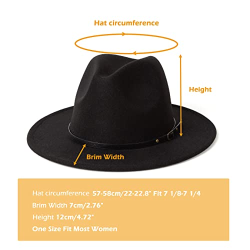 Women Two Tone Wide Brim Fedora Felt Panama Hat - color: A Black/Leopard