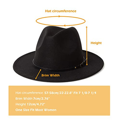 Women Two Tone Wide Brim Fedora Felt Panama Hat - color: A Black/Leopard