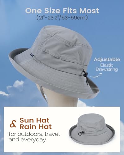 Bucket Sun Hat for Women, UPF 50+ Wide Brim, Packable, Waterproof Rain Hat for Hiking Outdoor Travel - color: Grey