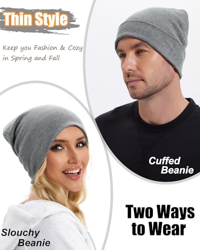 ROYBENS Thin 100% Cotton Beanie for Men Women Lightweight Slouchy Chemo Hat - color: 1pcs- Light Gray