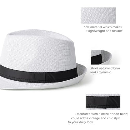 Classic Short Brim Fedora Summer Beach Trilby Hat - color: Black Band-white
