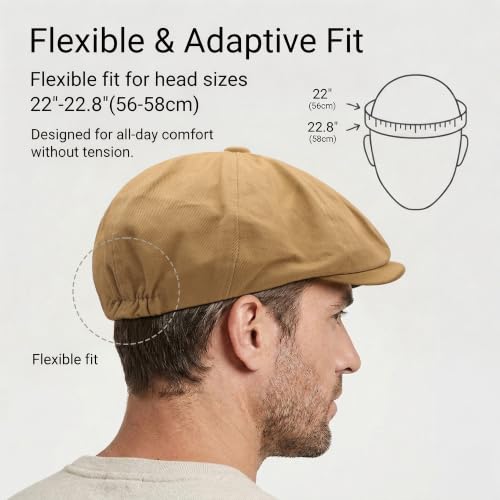 ZLYC Newsboy Cap for Men Summer Flat Cap Lightweight Beret Hat - color: Plain Khaki