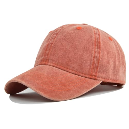 Unisex Vintage Washed Cotton Baseball Cap Distressed Adjustable Classic Low Profile Dad Hat - color: Orange