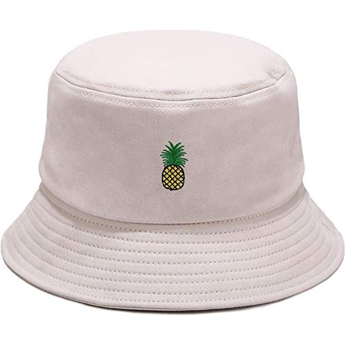 XYIYI Fashion Embroidery Bucket Hat Cotton Beach Fisherman Hats for Women Girls - color: Pineapple Beige