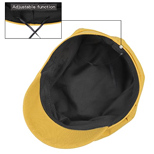 Newsboy Cabbie Baker boy hat Beret Cap for Women Pageboy Visor Paperboy Hat Sailor Fiddler Hat Adjustable - color: Yellow 1