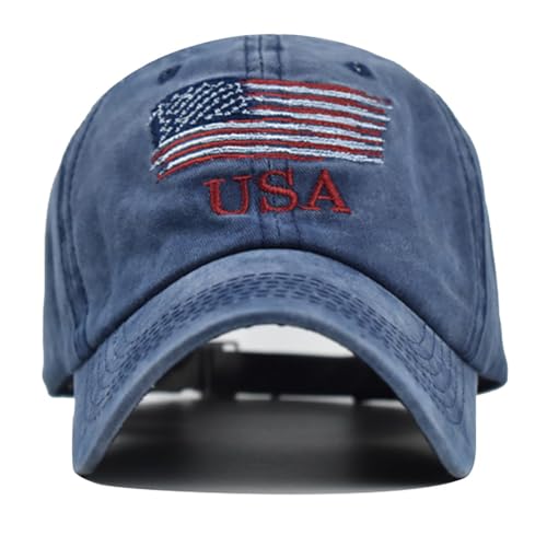 Women's Men's Fashion Baseball Cap Adjustable Strapback Hats Dad Hat Visor Sports Hat - color: American Flag - Navy Blue