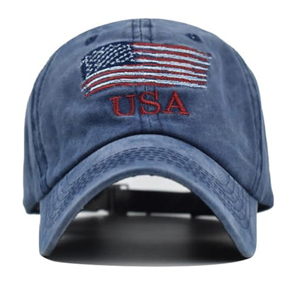 Women's Men's Fashion Baseball Cap Adjustable Strapback Hats Dad Hat Visor Sports Hat - color: American Flag - Navy Blue