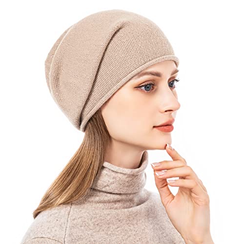 Knit Slouchy Beanie Hats for Women Cashmere Ski Cap Knitted Wool Soft Warm Winter Hat - color: A08-rose Pink