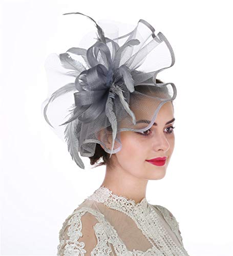 Women Fascinators Hats Flower Fascinators with Headband and Clip Tea Party Headwear for Women and Girls - color: N2-grey