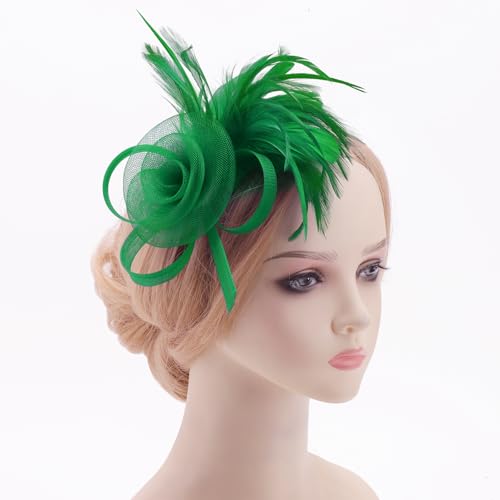 DRESHOW Fascinators Hats for Women Tulle Feather Tea Party Fascinator Hats - color: Green