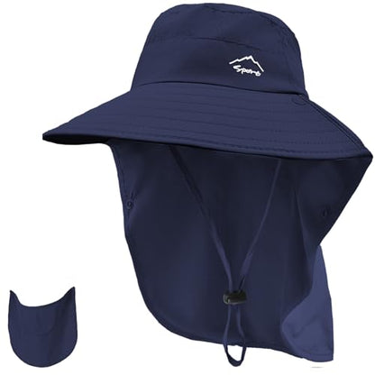 Rosoz Sun Hat for Men Women with Neck Flap& Removable Face Cover Wide Brim - color: 1pack-dark Blue