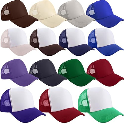15 Pack Trucker Hats Baseball Caps Adjustable Blank Mesh Hats for Adult Family Outing Park Sports Activities - color: Color Set 4