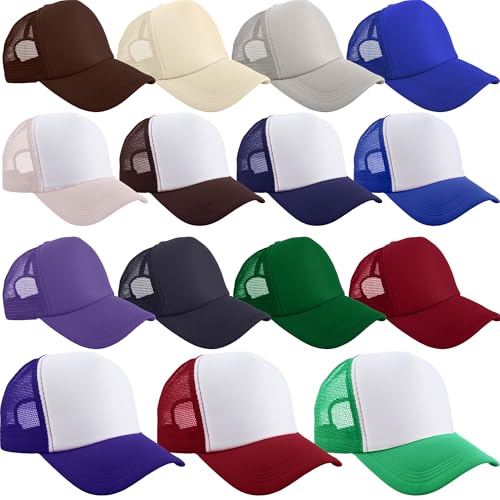 15 Pack Trucker Hats Baseball Caps Adjustable Blank Mesh Hats for Adult Family Outing Park Sports Activities - color: Color Set 4