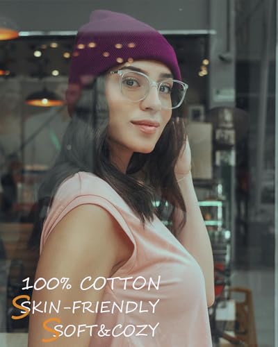 100% Cotton Beanie Lengthen Cuffed Beanies Knit Winter Hats Unisex - color: 1-purple