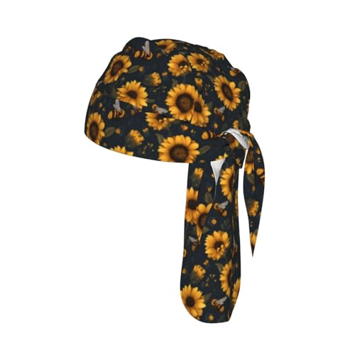 Adjustable Cycling Cap, Quick Dry Sports Bandana Skull Cap Helmet Liner - color: Flying Bees and Sunflowers