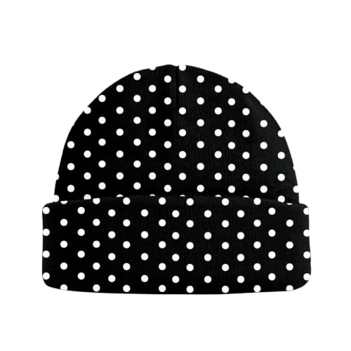 Beanie Knit Hat Winter Unisex Cuffed Beanies Skull Cap Warm Double Layer Thick Acrylic Cute for Girls Women Men - color: Dot