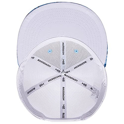 BASSDASH Flat Brim Trucker Cap Adjustable Snapback Hat Mesh Back for Men Women - color: Ocean Digital Camo