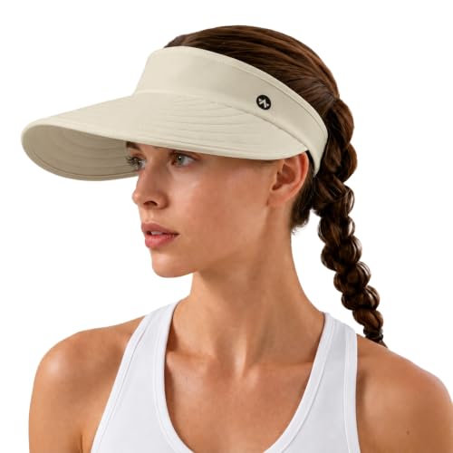 WANDER Sun Visor Hat Wide Brim Packable Large Beach Cap for Women - color: Light Khaki
