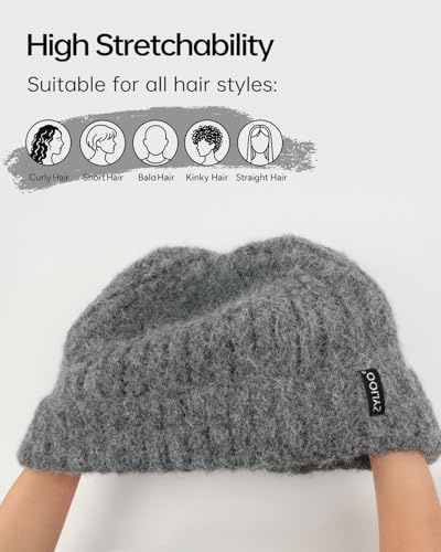 XXL Chunky Beanie for Big Heads Men Women,Loose Thick Knit Winter Hat - color: Gray