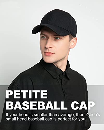Zylioo Small Baseball Cap for Men Women, Adjustable Unstructured Dad Hat - color: Black-fits 21.7"-22.4"/55cm-57cm