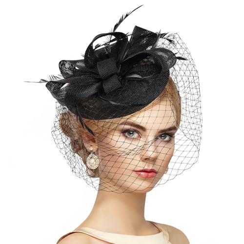 Zinniday 2026 Kentucky Attire Hats - 20s Vintage Derby Fascinators Hat with Hair Clip for Women Lady Girls Outfit Headwear - color: Black